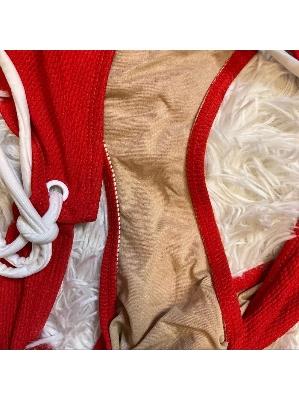 Cacique Red Textured String Bikini Bottom - Picture 3 of 8